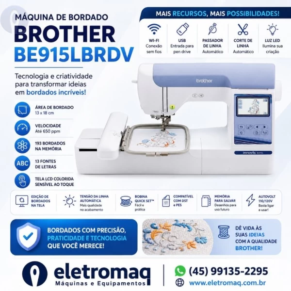 Maquina de Bordado Profissional Brother BE915L Completa + Coleção Bordados