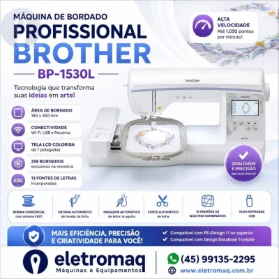 Maquina de Bordado Profissional Brother BP1530L Completa + Coleção Bordados