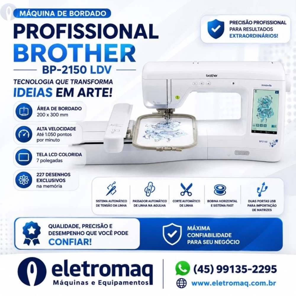 Maquina de Bordado Profissional Brother BP2150 Completa + Coleção de Bordado