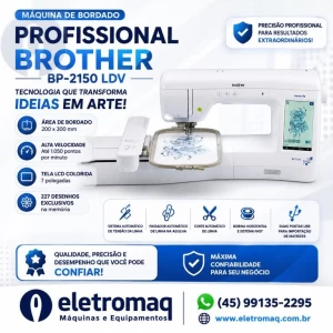 Maquina de Bordado Profissional Brother BP2150 Completa + Coleção de Bordado
