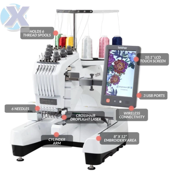 Maquina de Bordado Profissional Brother 06 Agulhas PR680W + Kit Boné