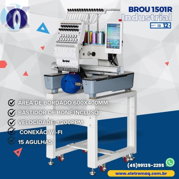 Maquina de Bordado Industrial 15 Agulhas Completa + Kit Boné