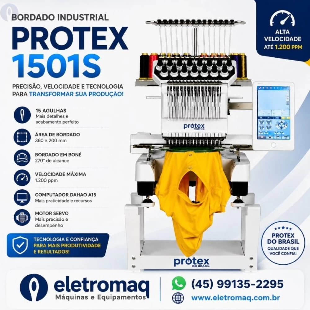 Maquina de Bordado Industrial 15 Agulhas Protex Completa + Kit Boné
