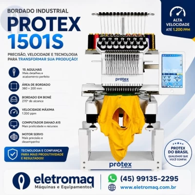 Maquina de Bordado Industrial 15 Agulhas Protex Completa + Kit Boné