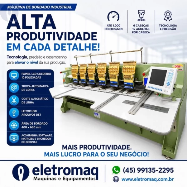 Maquina de Bordado Industrial Plana 06 Plana 12Ag DMP-1206 Revisada