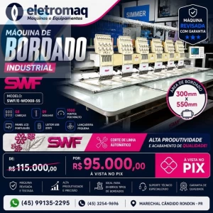 Maquina de Bordado Industrial 08 Cabeças 09 Agulhas SWF + Coleção de Bordados