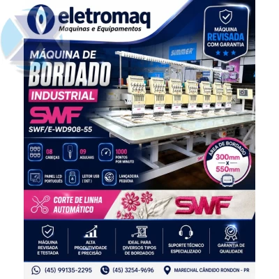 Maquina de Bordado Industrial 08 Cabeças 09 Agulhas SWF + Coleção de Bordados