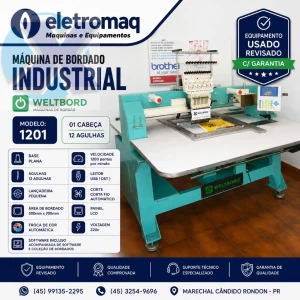 Maquina de Bordado Industrial 12 Agulhas Área 700 x 500m + Coleção de Bordados