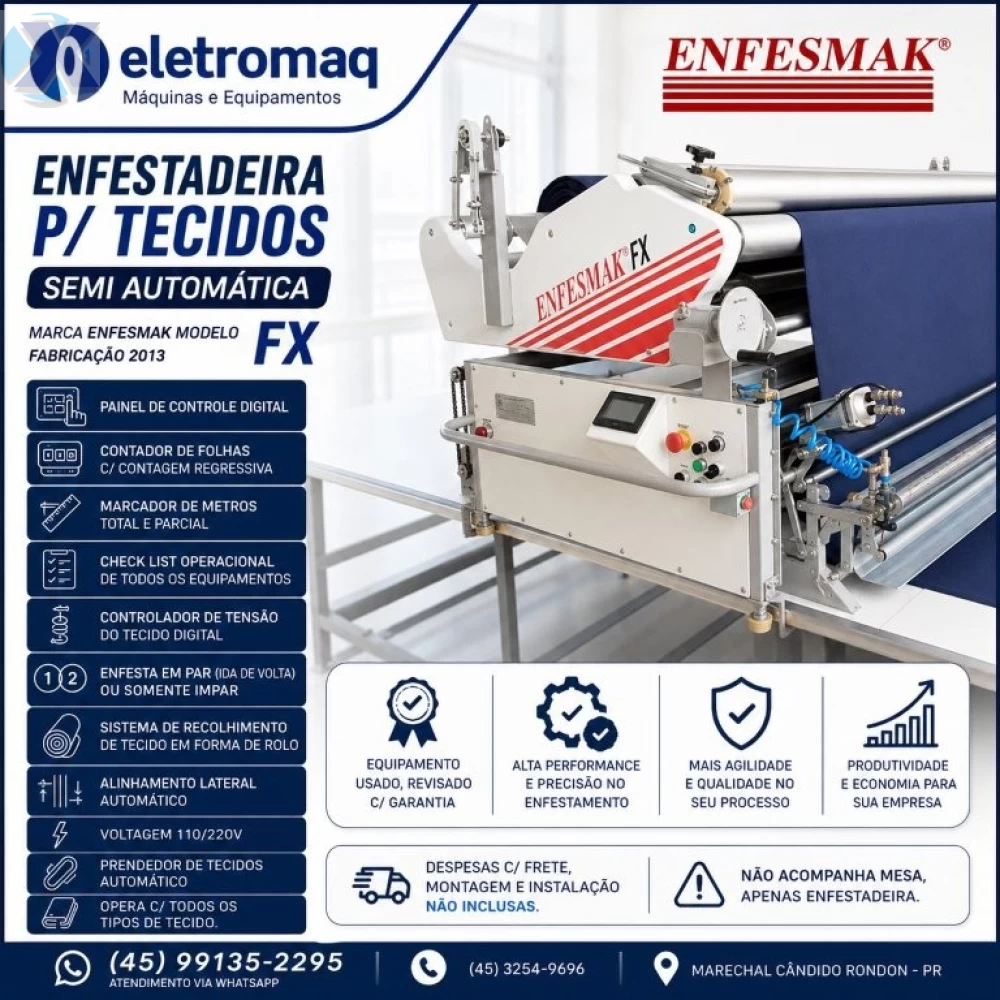 Enfestadeira Industrial Semi Automática Enfesmak p/ Tecidos Planos