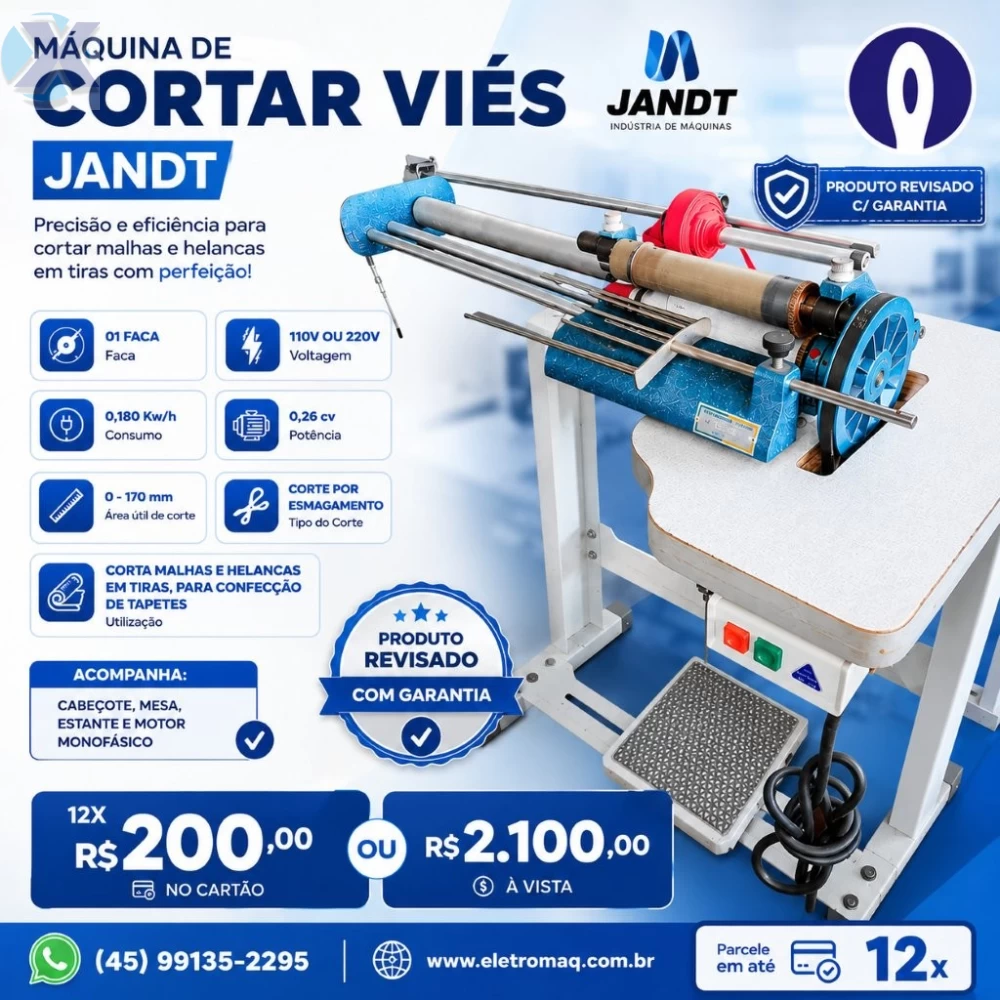 Maquina de Cortar Viés Industrial 01 Faca Jandt Completa Revisada