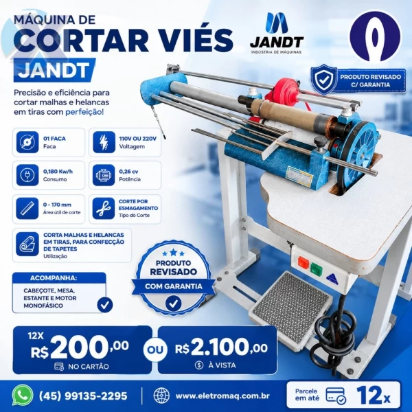 Maquina de Cortar Viés Industrial 01 Faca Jandt Completa Revisada