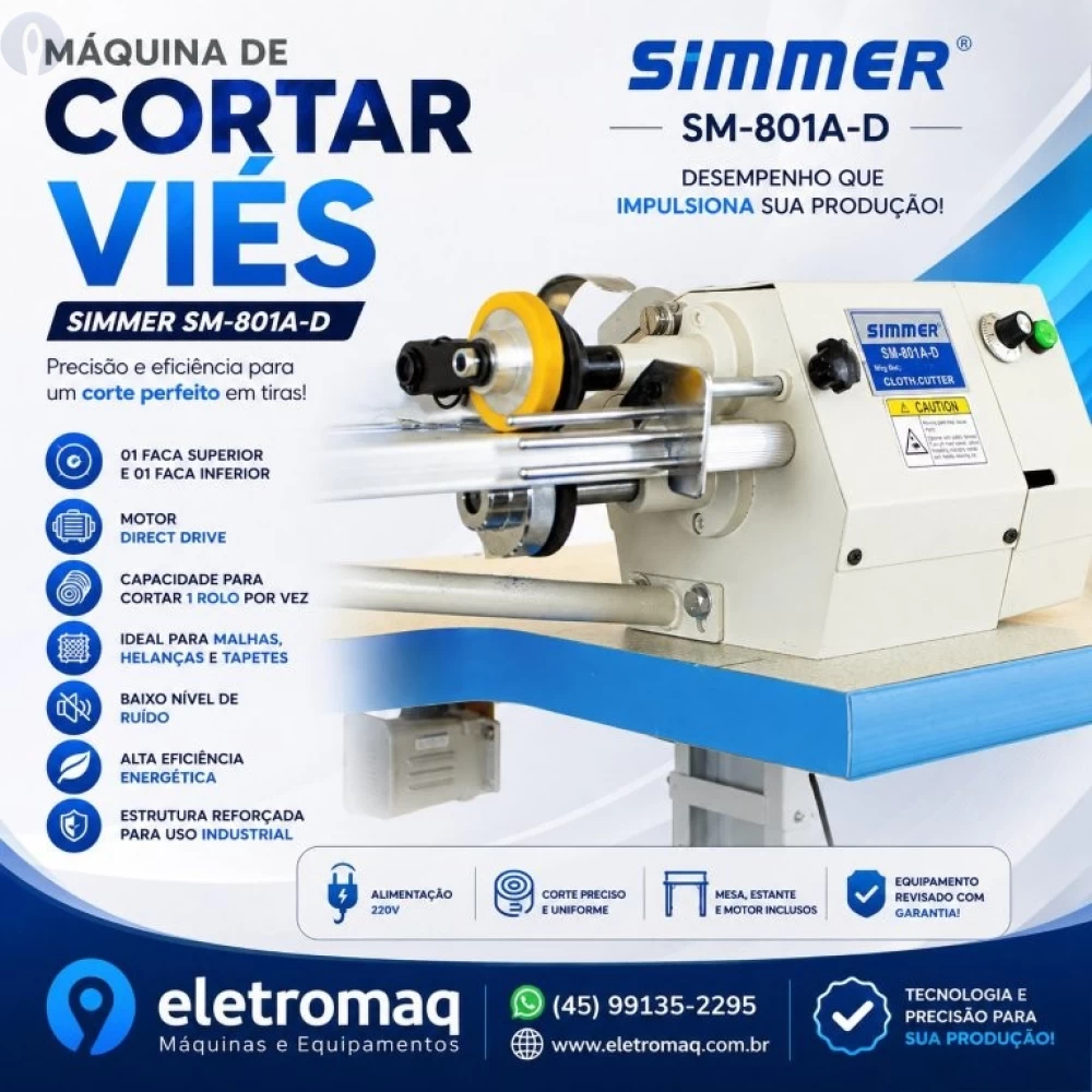 Maquina Para Cortar Viés 1 Faca Direct Driver Manual Simmer SM-801A-D