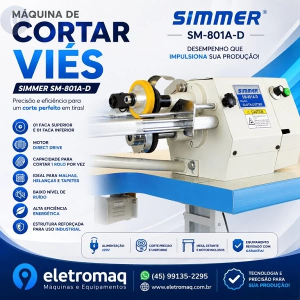 Maquina Para Cortar Viés 1 Faca Direct Driver Manual Simmer SM-801A-D