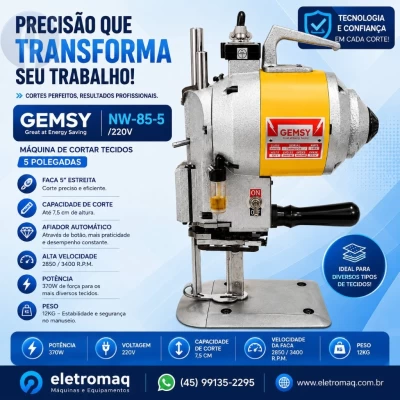 Máquina de Corte de Tecidos Marca Gemsy Modelo GEM85-5 220V Revisada