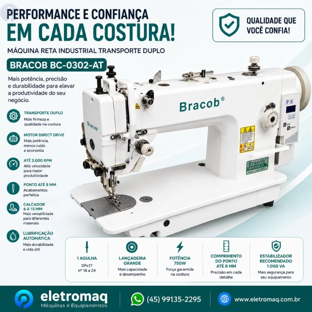 Maquina Costura Reta Transporte Duplo Direct Driver 01ag Bracob BC-0302-AT