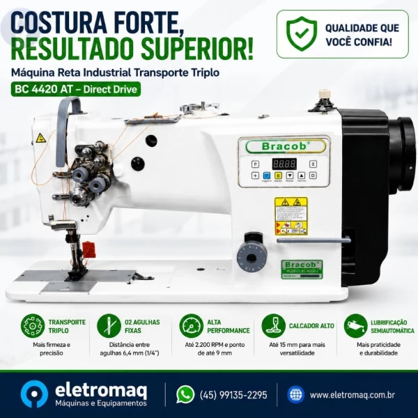 Maquina Pesponto Transporte Triplo 2ag Bracob BC4420-AT Motor Direct Driver