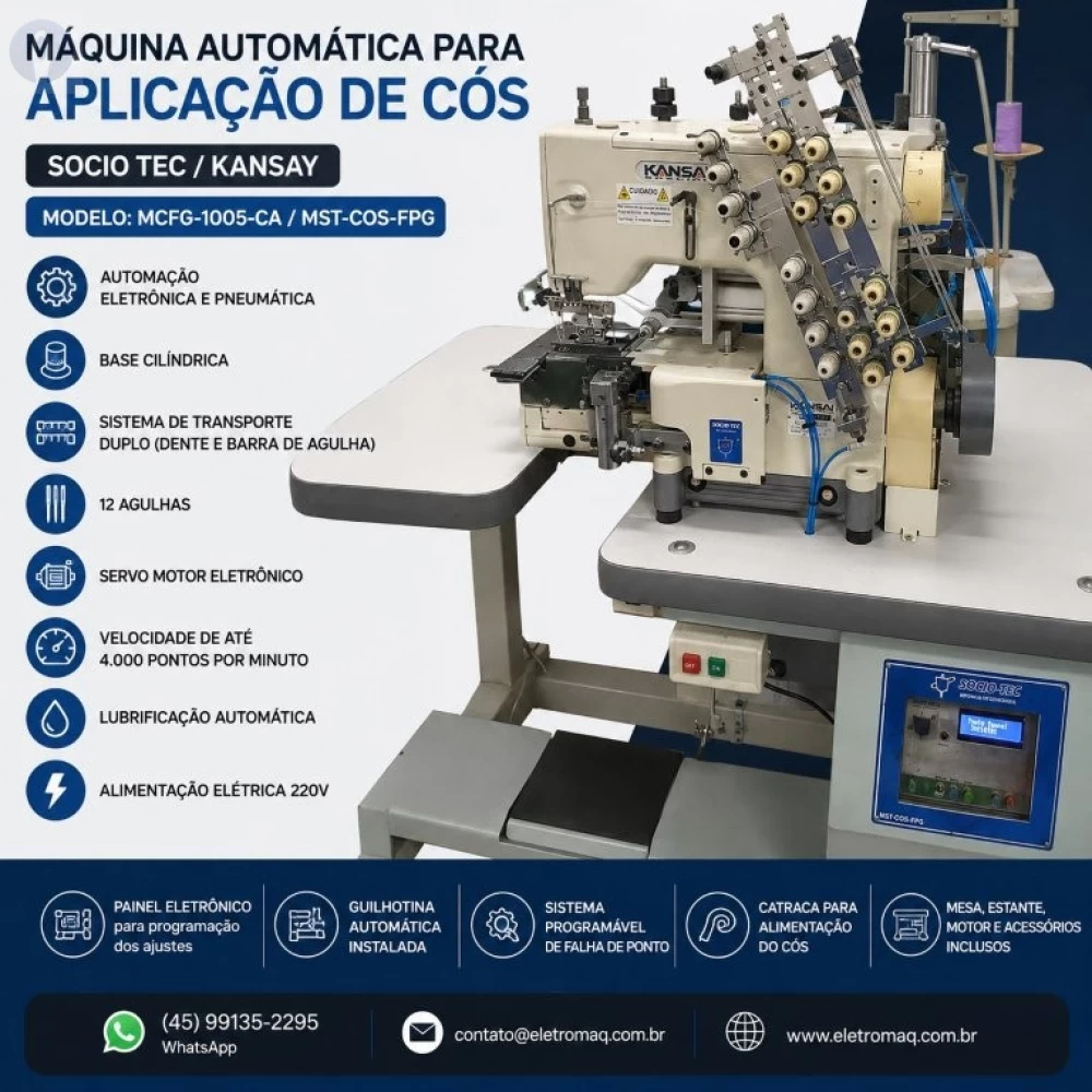 Maquina Automática Costurar Cos Eletr 12ag Guilhotina e Falha Ponto