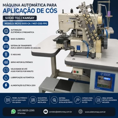 Maquina Automática Para Costurar Cos Eletrônica 12ag Guilhotina e Falha Ponto