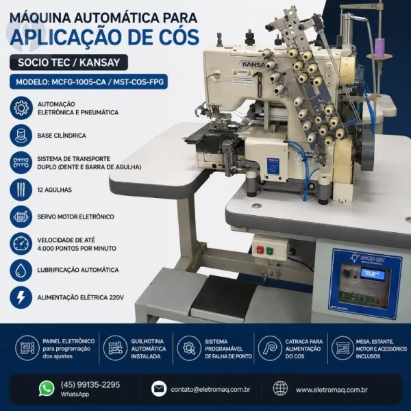 Maquina Automática Costurar Cos Eletr 12ag Guilhotina e Falha Ponto