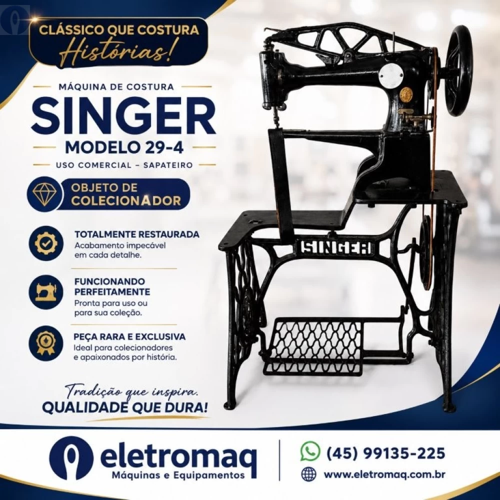 Maquina de Costura Sapateiro Singer 29-4 Restaurada - Objeto de Colecionador