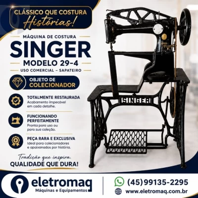 Maquina de Costura Sapateiro Singer 29-4 Restaurada - Objeto de Colecionador