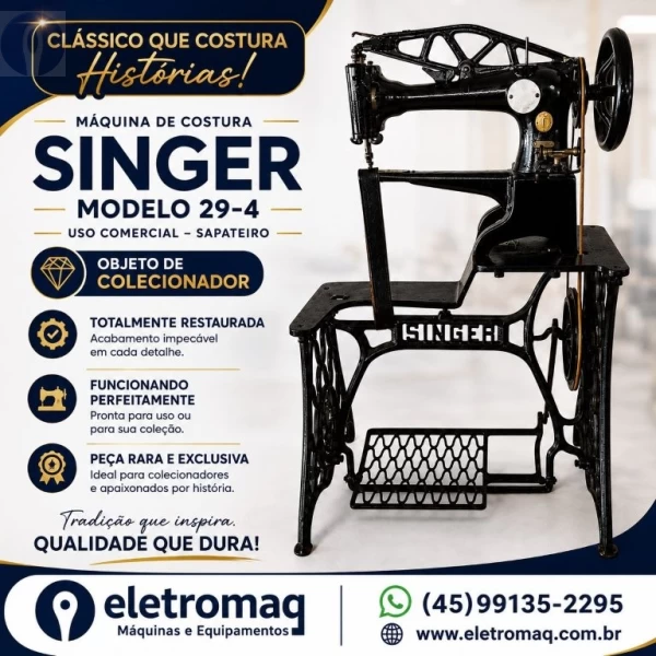 Maquina de Costura Sapateiro Singer 29-4 Restaurada - Objeto de Colecionador