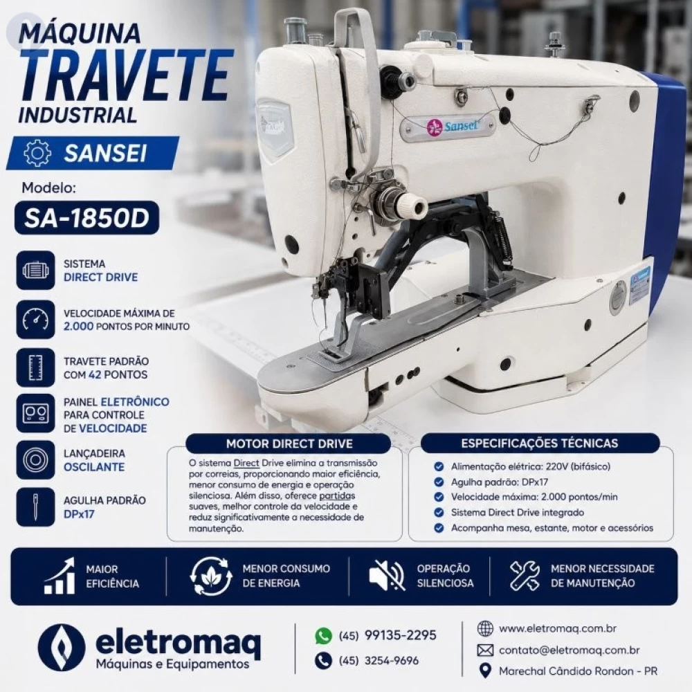 Maquina Travete Industrial Sansei SA-1850D Direct Driver Semi-Novo