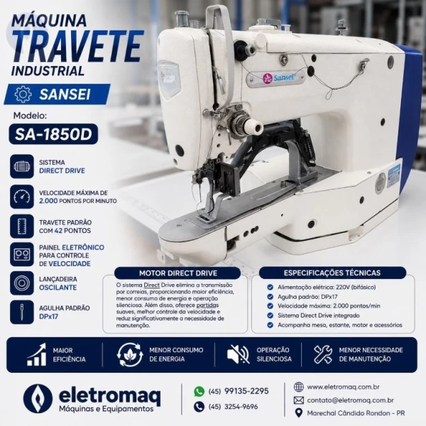 Maquina Travete Industrial Sansei SA-1850D Direct Driver Semi-Novo