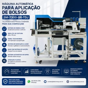 Maquina Automática Para Pregar Bolso c/ Sistema de Dobra a Frio  SM-7300-BR-TDJ
