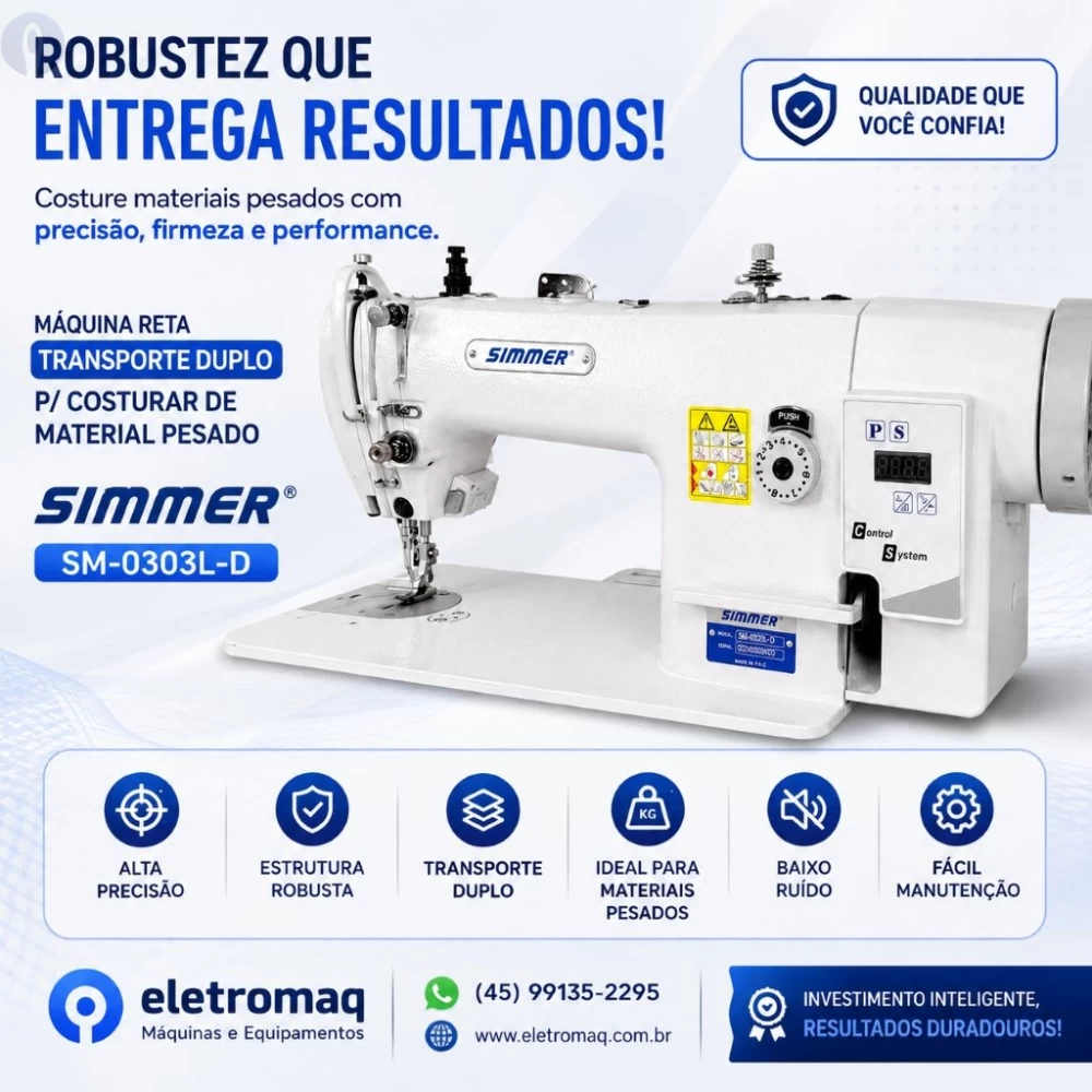 Maquina Costura Reta Transporte Duplo Direct Driver Simmer SM-0303L-D 