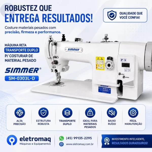 Maquina Costura Reta Transporte Duplo Direct Driver Simmer SM-0303L-D 