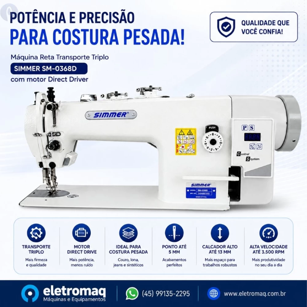 Maquina Costura Reta Transporte Triplo Direct Driver Simmer SM-0368-D