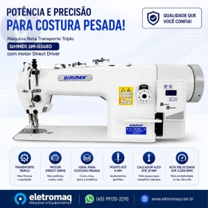 Maquina Costura Reta Transporte Triplo Direct Driver Simmer SM-0368-D