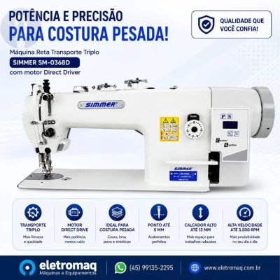 Maquina Costura Reta Transporte Triplo Direct Driver Simmer SM-0368-D