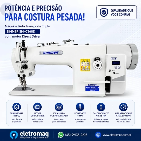 Maquina Costura Reta Transporte Triplo Direct Driver Simmer SM-0368-D