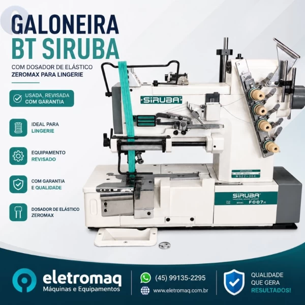 Maquina Galoneira Industrial Siruba BT p/ Pregar Elástico Revisada