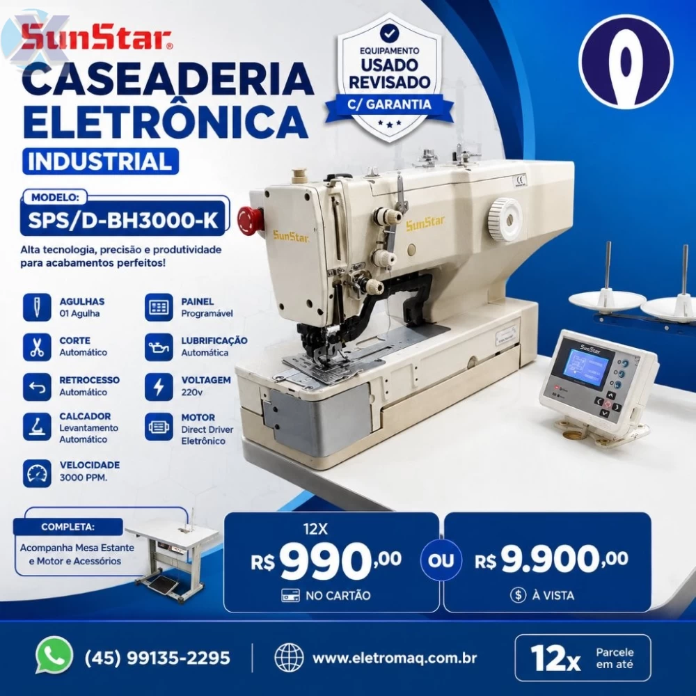 Maquina Caseadeira Industrial Eletrônica SunStar BH3000 Completa Revisada