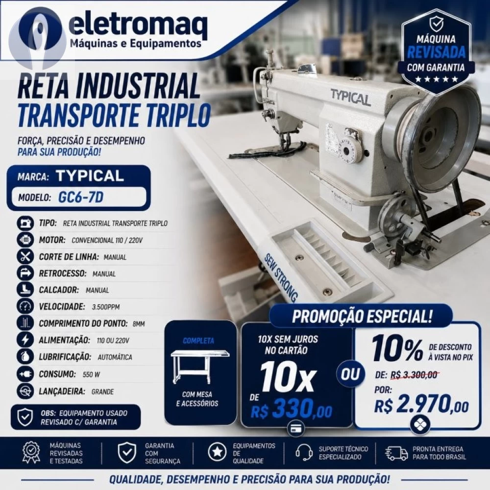 Maquina Reta Transporte Triplo Mecânica Typical GC-6-7D Revisada 