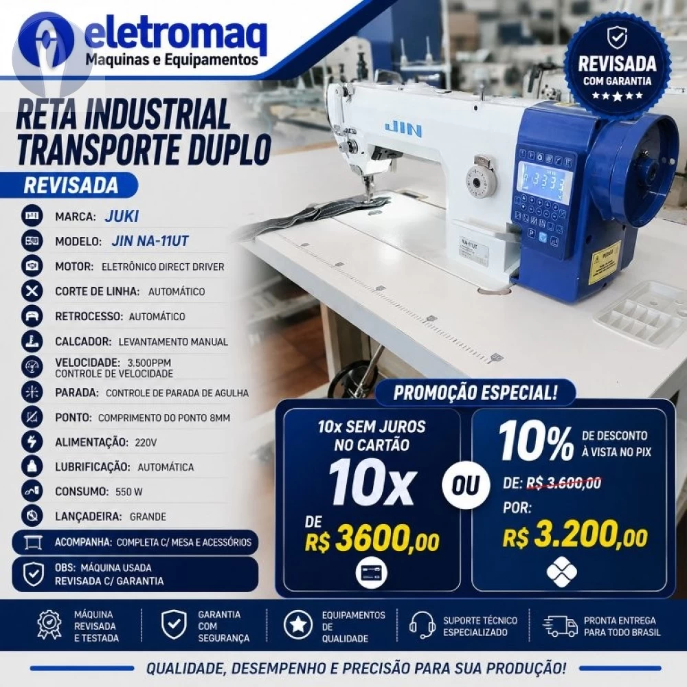 Maquina Reta Transporte Duplo Eletrônica JUKI JIN-NA11-UT Revisada 