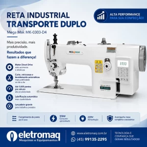 Maquina Costura Reta Transporte Duplo Eletrônica MegaMak MK-0303-D4 Revisada 