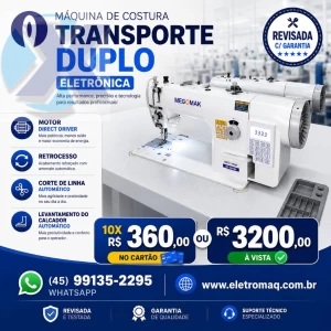 Maquina Reta Transporte Duplo Eletrônica MegaMak MK-0303-D4 Revisada 
