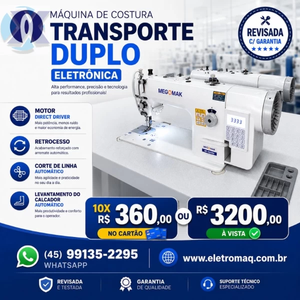 Maquina Reta Transporte Duplo Eletrônica MegaMak MK-0303-D4 Revisada 