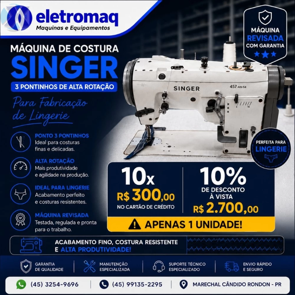 Maquina ZigZag Industrial de Alta Rotação Singer Completa e Revisada