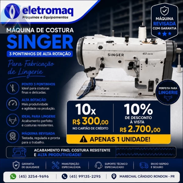 Maquina ZigZag Industrial de Alta Rotação Singer Completa e Revisada