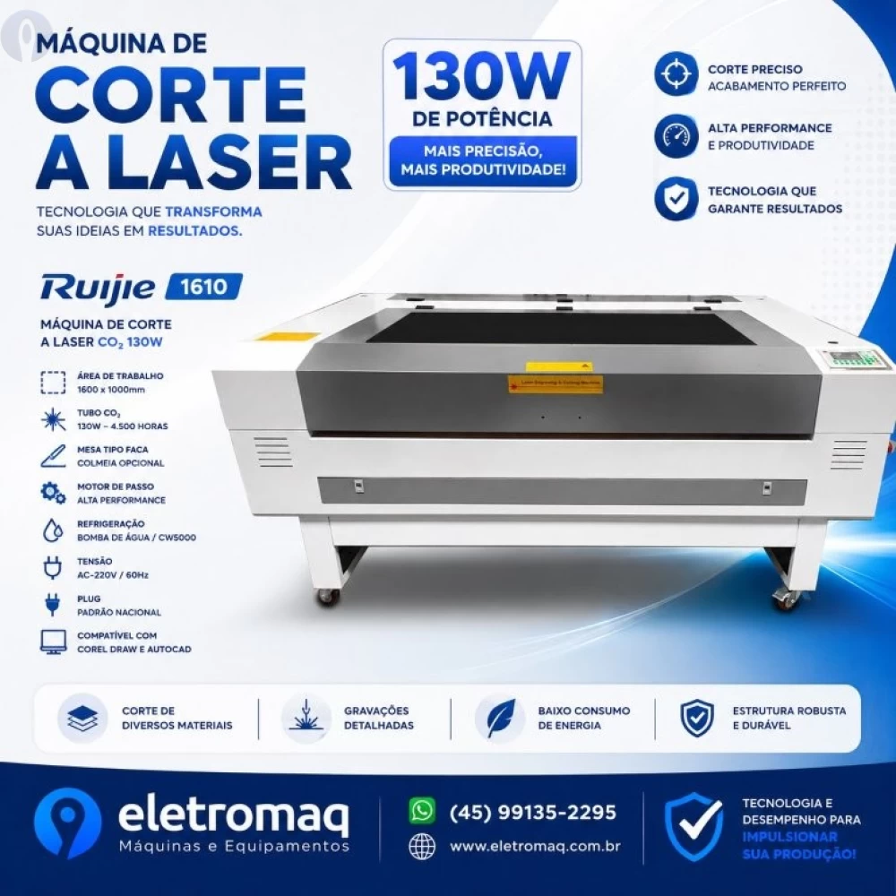Maquina Laser Co2 Para Corte e Gravação 130W 1600 x 1000mm - Completa