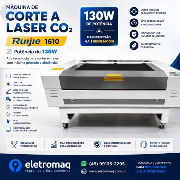 Maquina Laser Co2 Para Corte e Gravação 130W 1600 x 1000mm - Completa