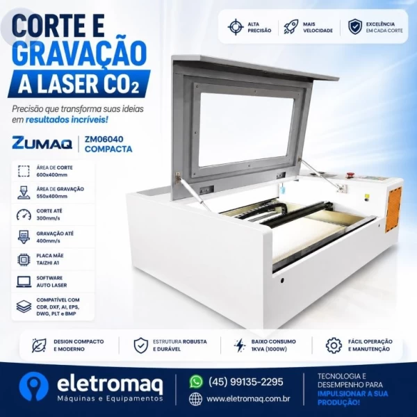 Maquina Laser Co2 Para Corte e Gravação 50W 500 x 400mm - Compacta