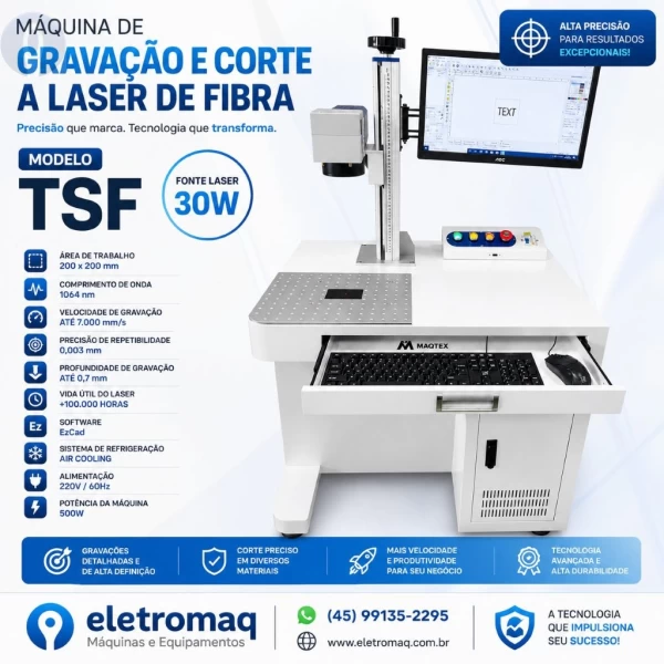 Fiber Laser Para Gravação Metal c/ Bancada 200x200mm Potencia Completa 30w