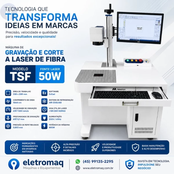 Fiber Laser Para Gravação Metal c/ Bancada 200x200mm Potencia Completa 50w