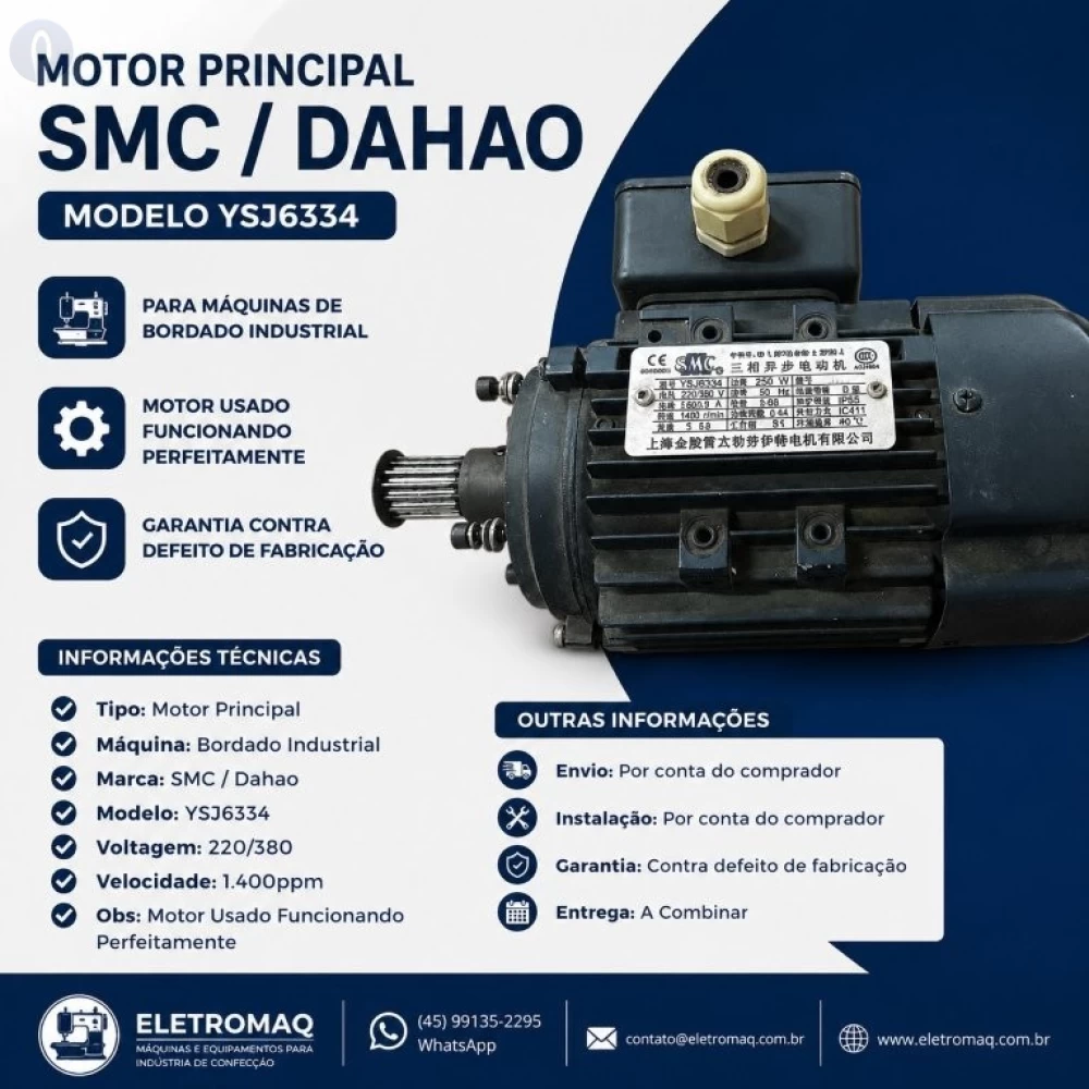 Motor Principal AC DaHao YSJ6334 Para Maquina Bordado Industrial Revisado